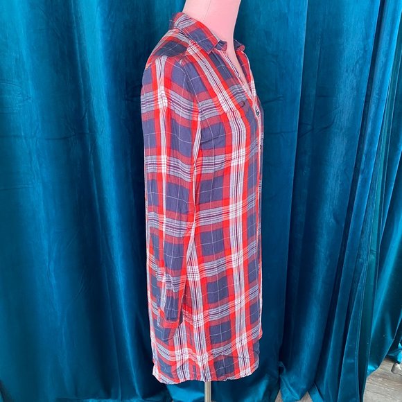 Banana Republic Plaid Long Sleeve Shirt Dress Red/Blue - Picture 8 of 11